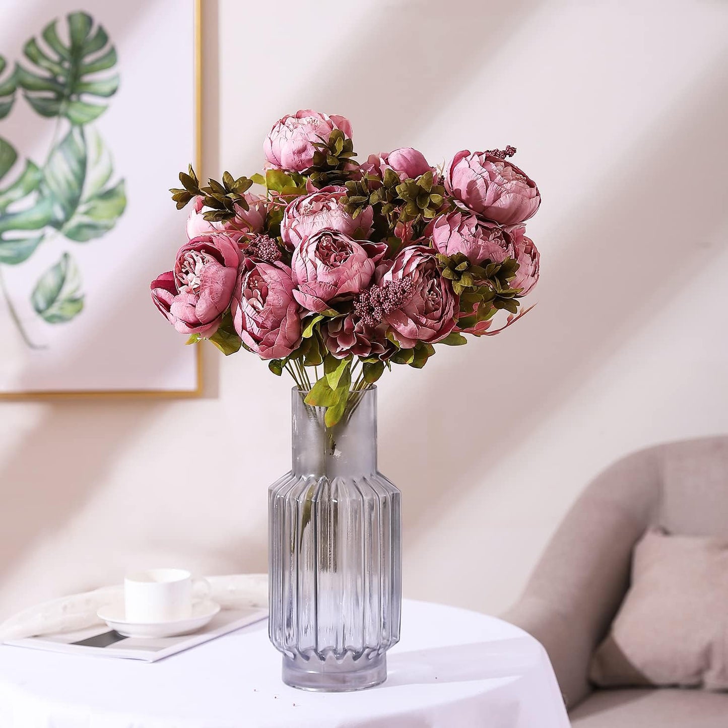 Duovlo Fake Flowers Vintage Artificial Peony Silk Flowers Wedding Home Decoration,Pack of 1 (Sweetened Bean)