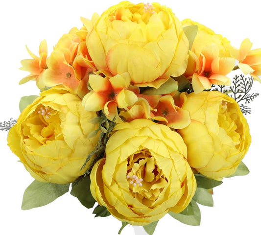Duovlo Artificial Peony Silk Flowers Fake Flowers Vintage Wedding Home Decoration,Pack of 1 (Yellow)