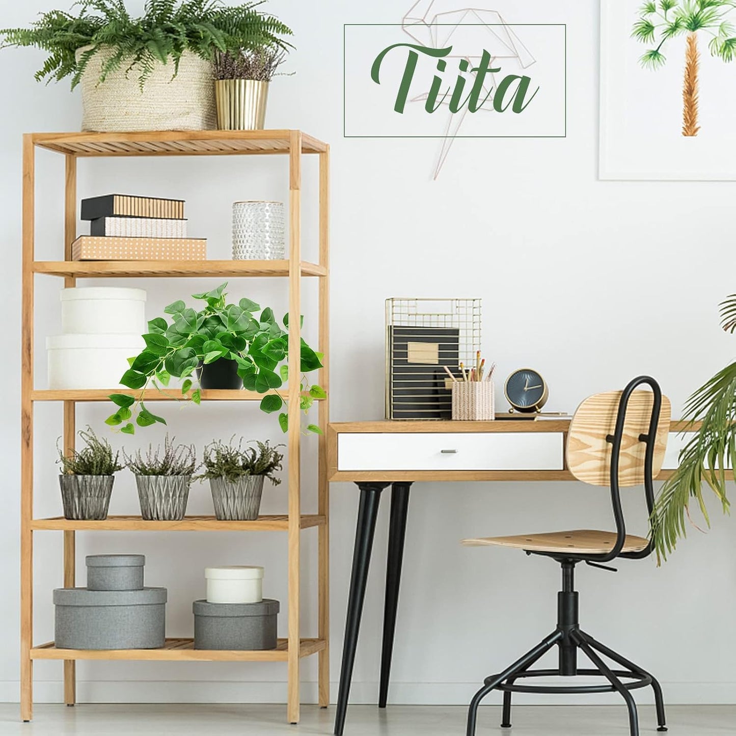Tiita 1 Pack Fake Plants Artificial Scindapsus Aureus in Pots, Realistic Fake Greenery Potted Plants for Home Office Desk Window Sill Bathroom Bedroom Outdoor Indoor