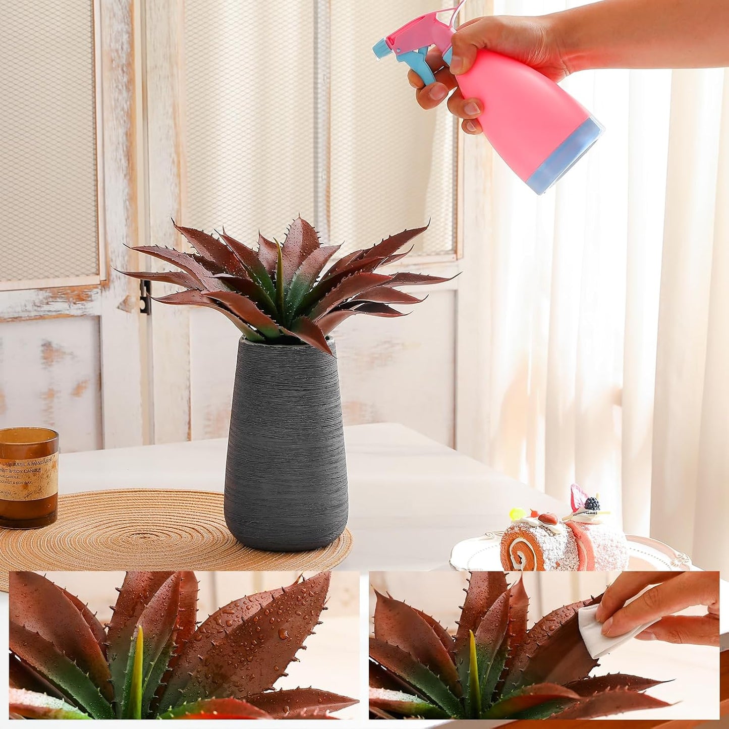 JUSTOYOU Large Artificial Succulents Aloe Plants Real Touch Fake Flowers Unpotted for Home Wedding Festival Arrangement (4, Green-Red)