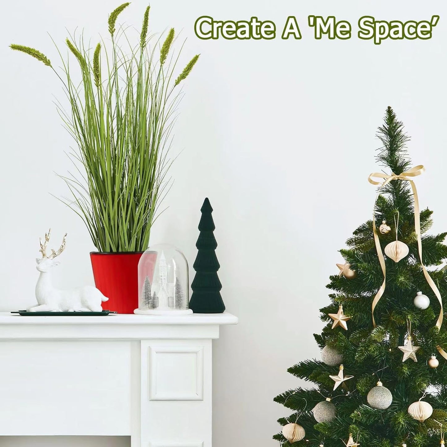 Green Onions Fake Plants,Artificial Plants Indoor, Fake Grass Decor Green Plant Fake Outdoor Flowers Fake Succulents,Artificial Tall Grass Plants with Pots House Decorative (47" 1 Pack)