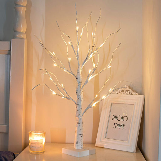 PEIDUO Artificial Tree for Easter Decorations, 2 FT Birch Tree with LED Lights, Warm White Fairy Lights Spirit Tree Lamp for Home Indoor Tabletop Christmas Decor Centerpiece, Battery Powered, Timer