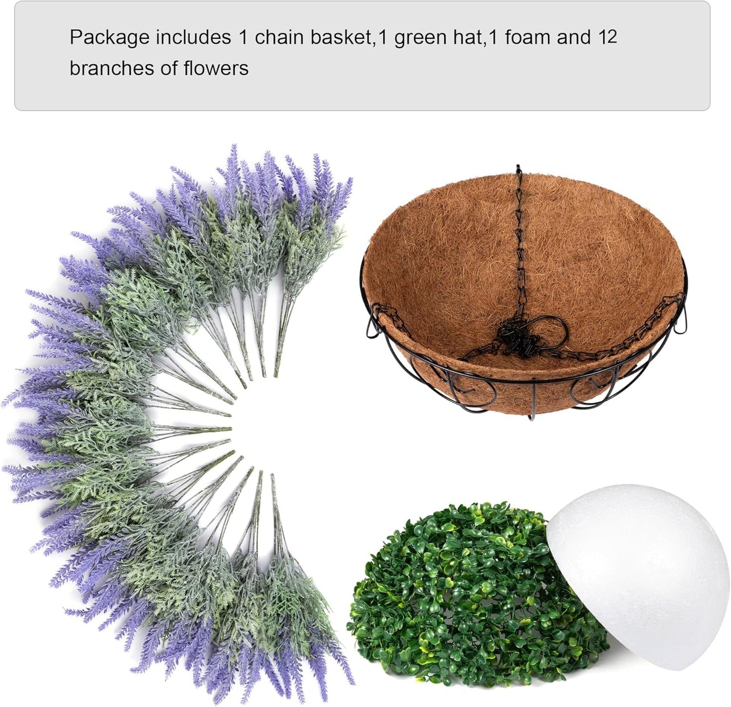 Artificial Hanging Flowers with Basket Fake Summer Lavender for Outdoor Decor, 12 Bundles Faux Purple Outside Decoration Realistic UV Resistant Plants for Porch Balcony Patio Garden Yard